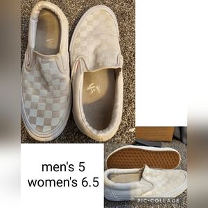 White on white checkerboard Vans